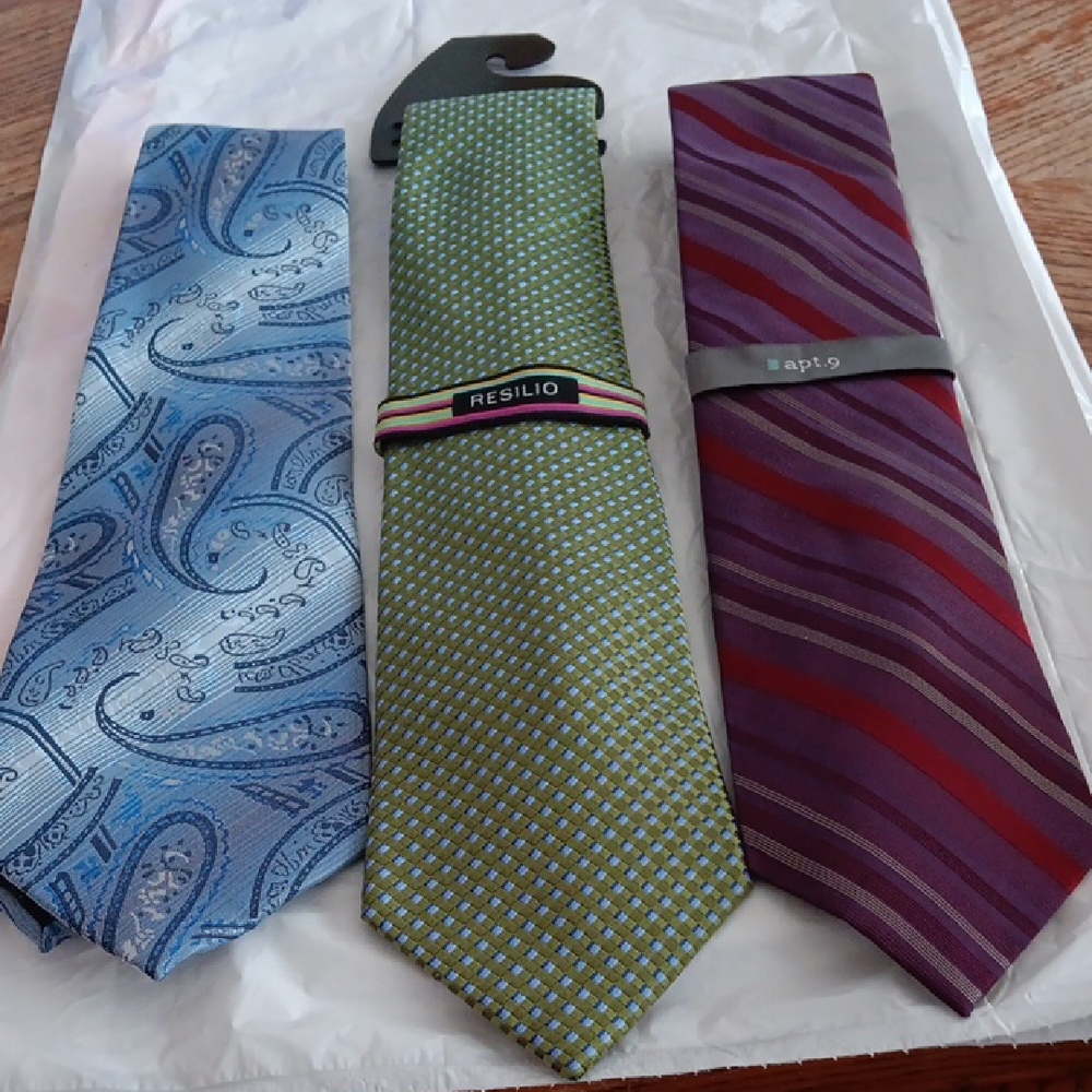 Bran Q Tie, Resilio Green Tie, and Apt.9 Purple Tie
